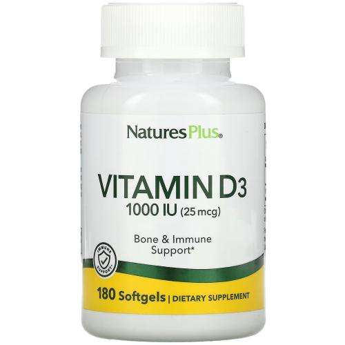 Natures Plus Vitamin D3 1000IU Συμπλήρωμα Διατροφής με Βιταμίνη D3 για την Καλή Υγεία των Οστών 180softgels